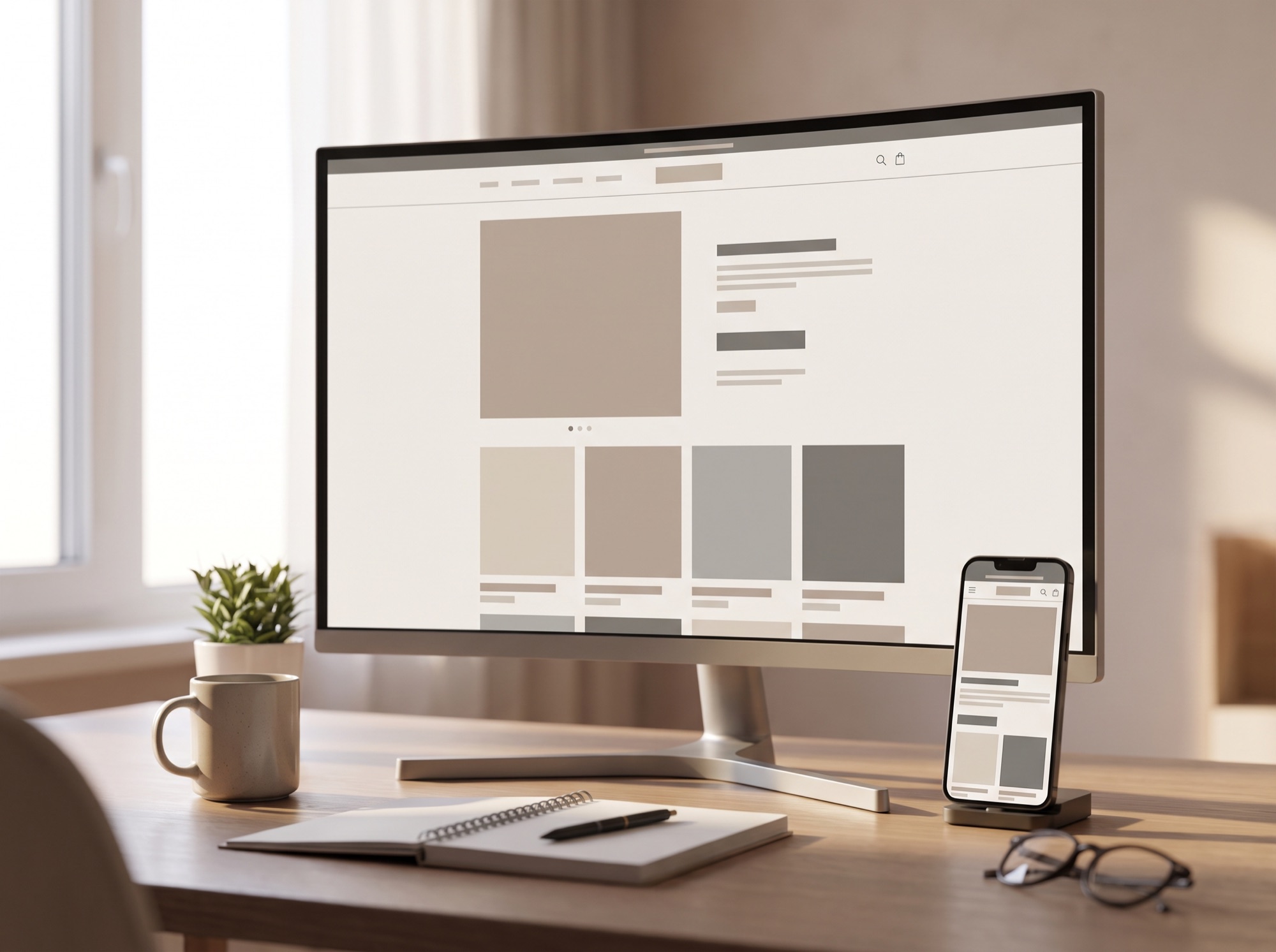 Screen showing a clean e-commerce product page and its mobile version