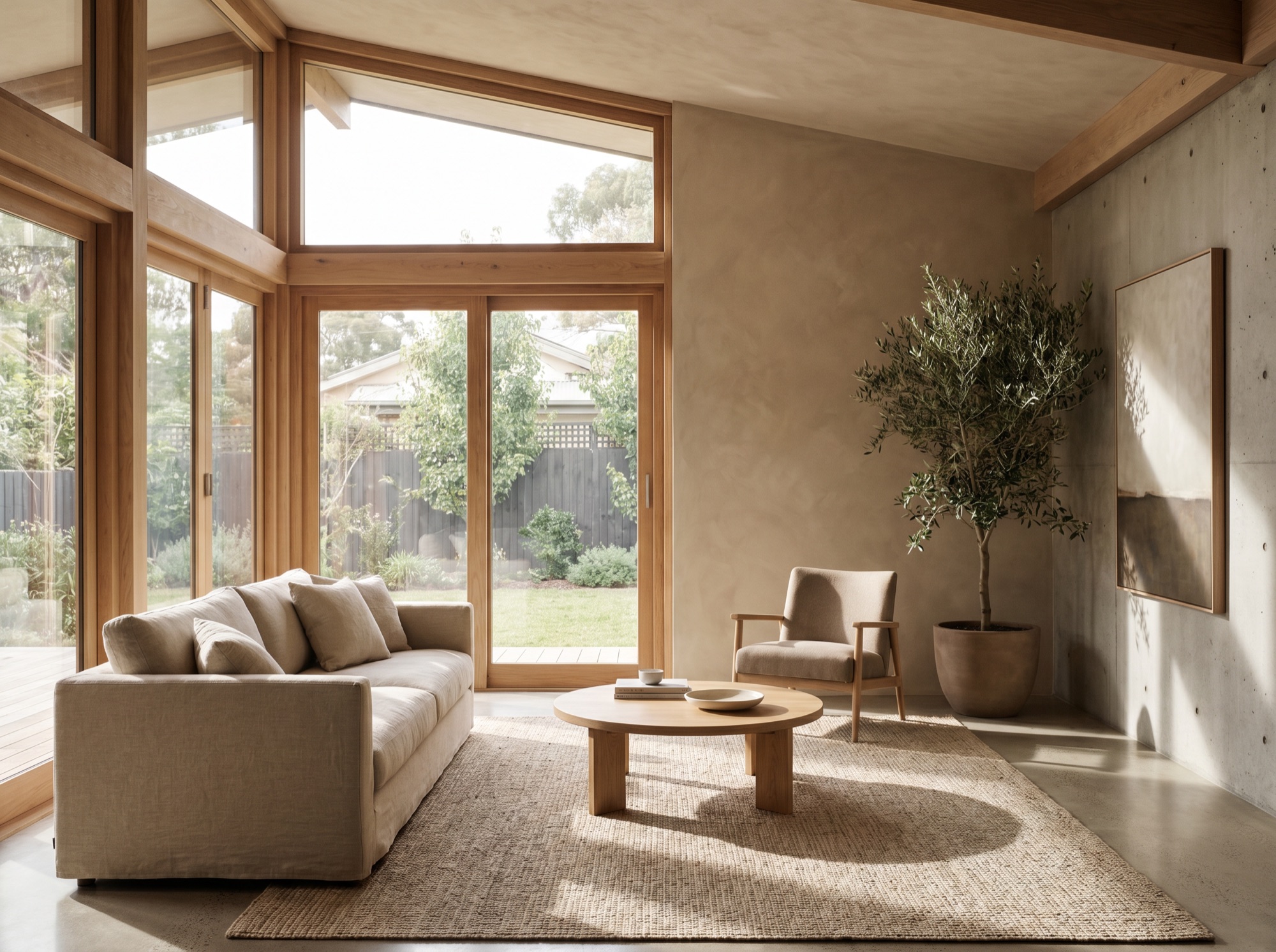 Modern designed living space interior with natural light