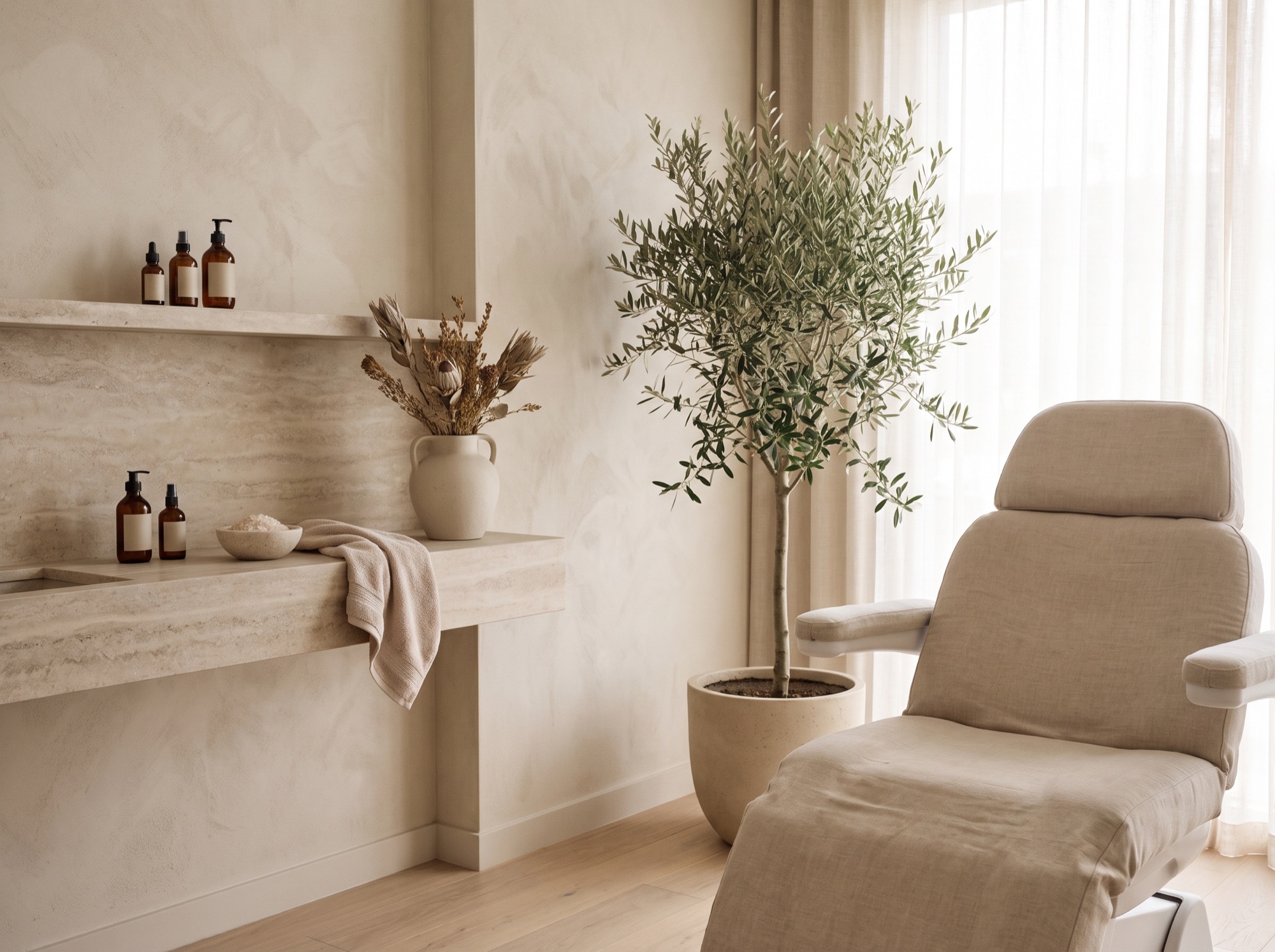 Serene beauty and aesthetics clinic interior in soft light